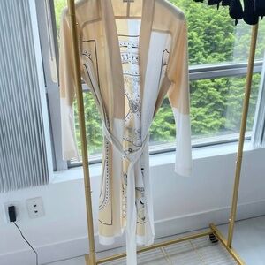 Authentic HERMÈS Cream Silk Twillaine Grand Tralala Cut 90 Long Cardigan 34